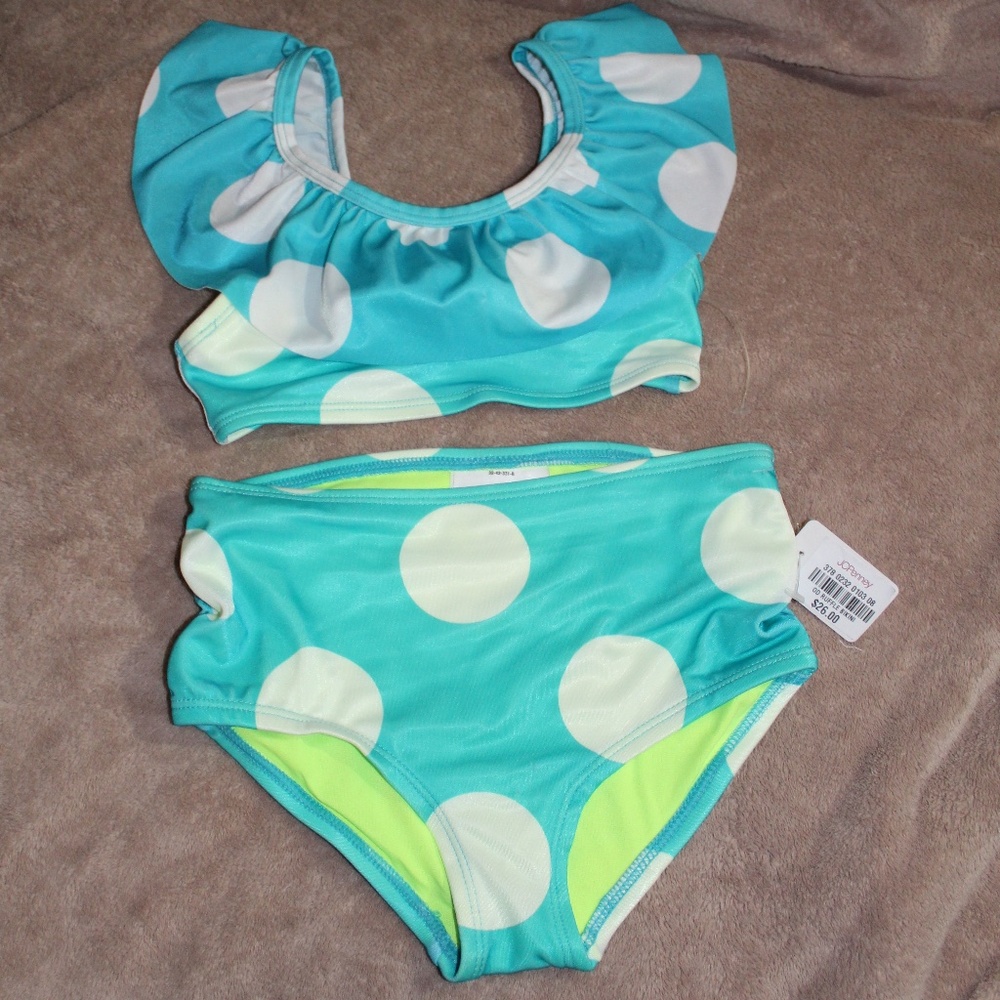 NWT OKIE DOKIE Toddler Girls Polka Dot 2 pc Bikini Swimsuit in Sz (4T)